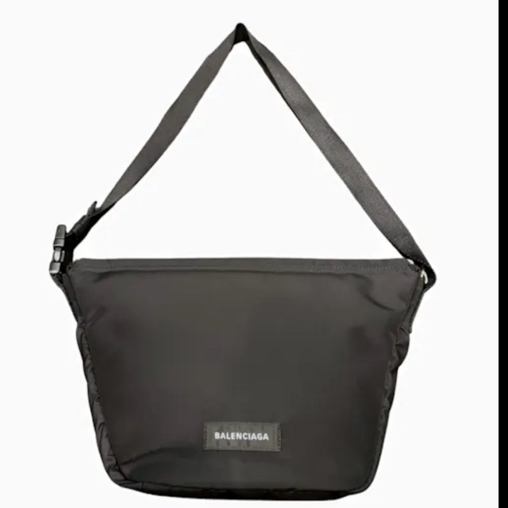 Balenciaga fanny bag Crossbody Patch bag nylon satin shoulder bag in black.